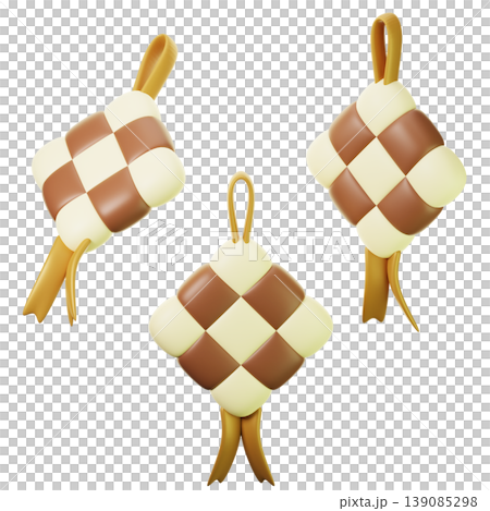 3D Icon Ramadan Ketupat on three points of view. On transparent background. On transparent background. 3D illustration. High resolution 3D Icon Ramadan Ketupat on three points of view. On transparent background. On transparent background. 3D illustration. High resolution 139085298