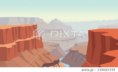 Crimson Cliffs Watching Empty Desert Roads Flat Illustration 139085339