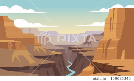 Narrow River Whispering Between Stone Giants Flat Illustration Narrow River Whispering Between Stone Giants Flat Illustration 139085340
