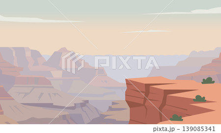 Flat Illustration Pale Horizons Over Forgotten Canyon Depths  139085341