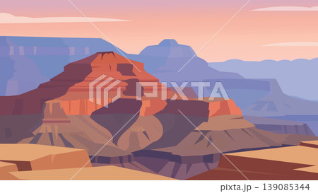 Flat Illustration Grand Canyon Rising Above Layered Silence Flat Illustration Grand Canyon Rising Above Layered Silence 139085344