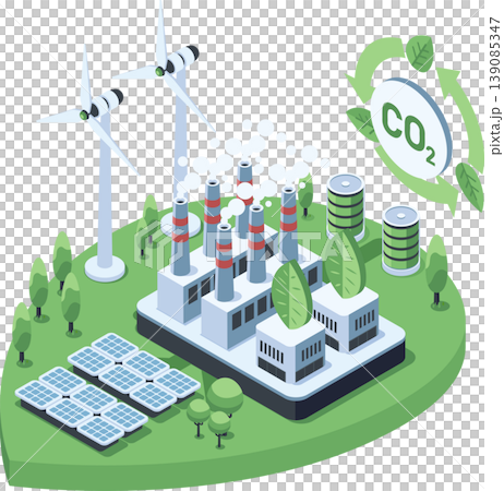 Isometric Carbon Neutral Industry with Sustainable Factory Isometric Carbon Neutral Industry with Sustainable Factory 139085347