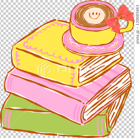 Preppy Cozy Reading Coffee Bookish Stack of Books with Coffee Cup Whimsical Hand Drawn Preppy Cozy Reading Coffee Bookish Stack of Books with Coffee Cup Whimsical Hand Drawn 139085663