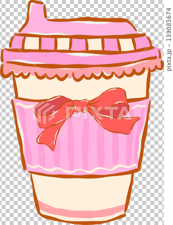 Preppy Coffee Takeaway Pink Drink Cup with Bow  Whimsical Hand Drawn 139085674