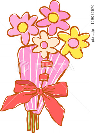 Preppy Bouquet of Flowers Pink and Yellow Whimsical Hand Drawn 139085676
