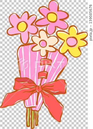 Preppy Bouquet of Flowers Pink and Yellow Whimsical Hand Drawn 139085676