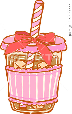 Preppy Iced Coffee Cup in Pink with Red Ribbon Bow Whimsical Hand Drawn Preppy Iced Coffee Cup in Pink with Red Ribbon Bow Whimsical Hand Drawn 139085677