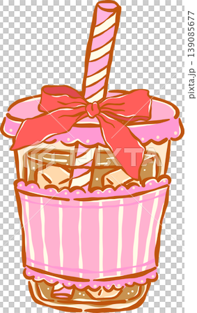Preppy Iced Coffee Cup in Pink with Red Ribbon Bow Whimsical Hand Drawn Preppy Iced Coffee Cup in Pink with Red Ribbon Bow Whimsical Hand Drawn 139085677