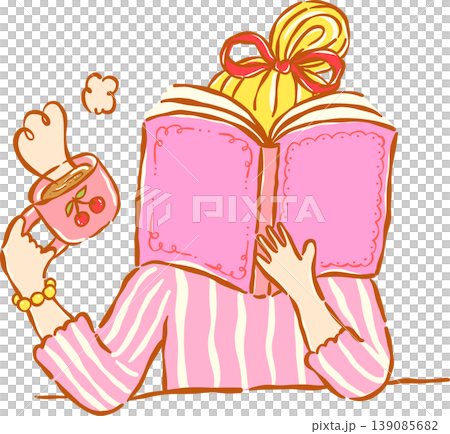 Preppy Cozy Bookish Woman Reading Book With Coffee Whimsical Hand Drawn Preppy Cozy Bookish Woman Reading Book With Coffee Whimsical Hand Drawn 139085682