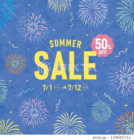 カラフルな花火と割引告知の夏セールバナー背景 139085712