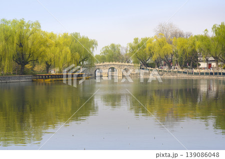 Lake and Bridge in spring at Beihai Park in Beijing, China, Lake and Bridge in spring at Beihai Park in Beijing, China, 139086048
