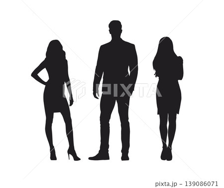 Business people, group of business man and two women. Standing office people, isolated vector silhouette 139086071