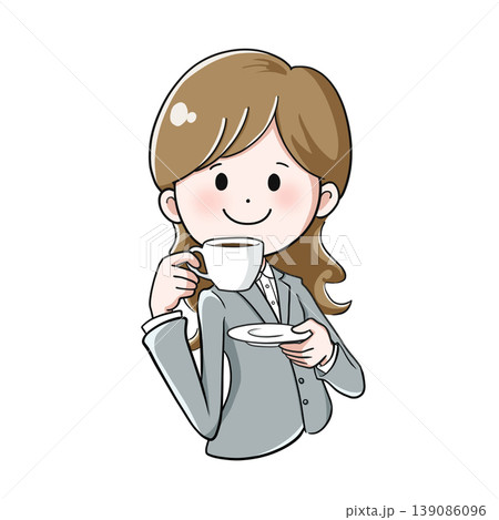 カフェやオフィスで一息つく笑顔のビジネス女性 139086096