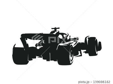 Formula 1 racing car viewed from the rear, high contrast isolated vector silhouette. Formula racing clip art Formula 1 racing car viewed from the rear, high contrast isolated vector silhouette. Formula racing clip art 139086182