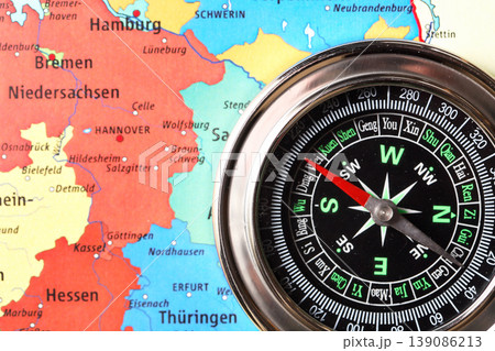 Compass On Map Of Germany Compass On Map Of Germany 139086213