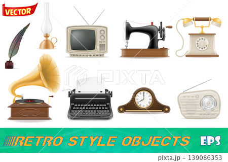 objects retro old vintage icons stock vector...のイラスト素材 [139086353] - PIXTA