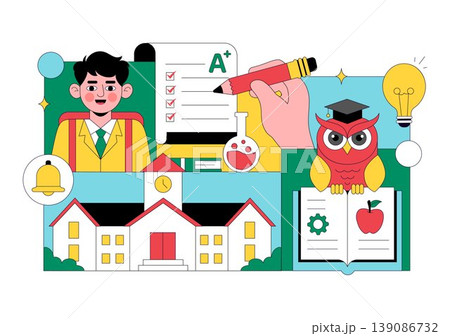 School Vector Illustration Education Concept With Students Classroom Books Laboratory Equipment and Learning Activities Back To School Design School Vector Illustration Education Concept With Students Classroom Books Laboratory Equipment and Learning Activities Back To School Design 139086732