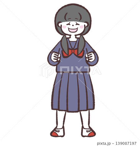 笑顔で立つ髪を二つに縛った女子学生のイラスト 139087197