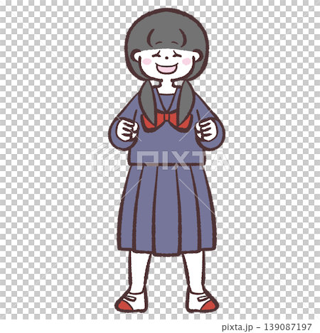 笑顔で立つ髪を二つに縛った女子学生のイラスト 139087197