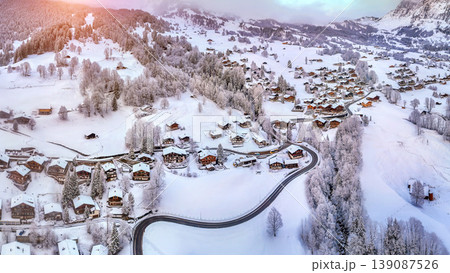 Aerial view of Grindelwald in winter, Switzerland. Aerial view of Grindelwald in winter, Switzerland. 139087526