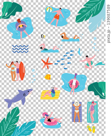 プールや海で遊ぶ人たちのイラストセット 139087589