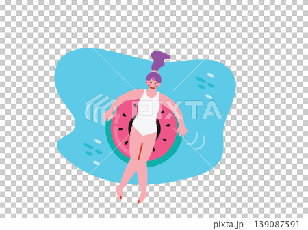 Illustration of a girl playing in a swimming pool 139087591