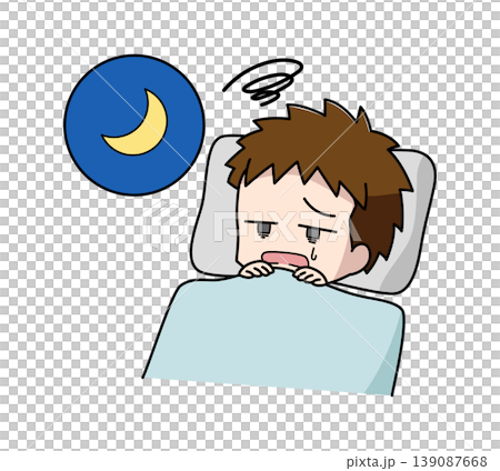 Illustration of a boy who can't sleep Illustration of a boy who can't sleep 139087668
