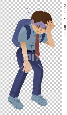 An illustration of a male student with a pale face suffering from dizziness. An illustration of a male student with a pale face suffering from dizziness. 139087828