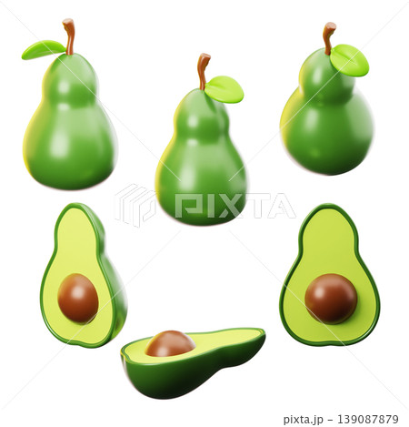 3D Icon fresh avocado on three points of view. On transparent background. On transparent background. 3D illustration. High resolution 3D Icon fresh avocado on three points of view. On transparent background. On transparent background. 3D illustration. High resolution 139087879