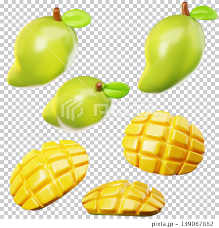 3D Icon fresh mango fruit on three points of view. On transparent background. On transparent background. 3D illustration. High resolution 3D Icon fresh mango fruit on three points of view. On transparent background. On transparent background. 3D illustration. High resolution 139087882