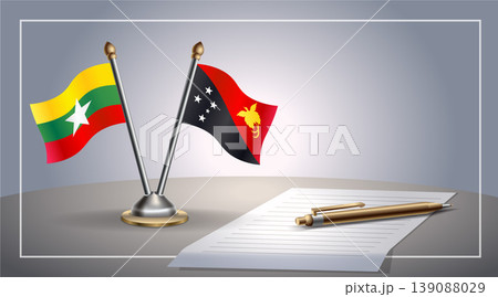 Small national flag of Myanmar and Papua New Guinea flag Relation, Template Vector Illustration 139088029