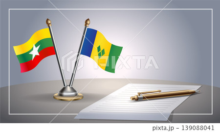 Small national flag of Myanmar and ST. Vincent Grenadines flag Relation, Template Vector Illustration Small national flag of Myanmar and ST. Vincent Grenadines flag Relation, Template Vector Illustration 139088041
