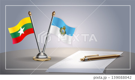 Small national flag of Myanmar and San Marino flag Relation, Template Vector Illustration 139088042