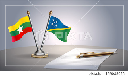 Small national flag of Myanmar and Solomon Islands flag Relation, Template Vector Illustration 139088053