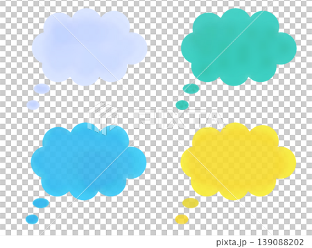 Illustrations of a set of four colorful, fluffy cloud-shaped thought bubbles. Illustrations of a set of four colorful, fluffy cloud-shaped thought bubbles. 139088202