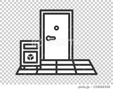 An illustration (line drawing) of a delivery box icon placed at the front door. An illustration (line drawing) of a delivery box icon placed at the front door. 139088308