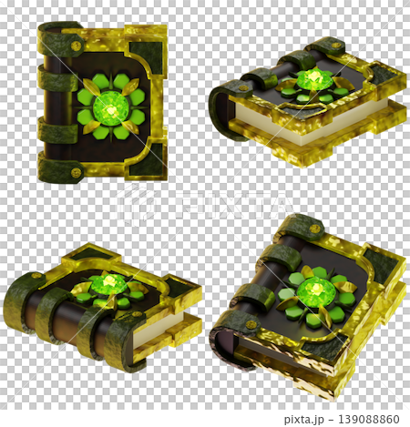 Game Asset. Natur magic book. Isolated on transparent background. 3D illustration. High resolution 139088860