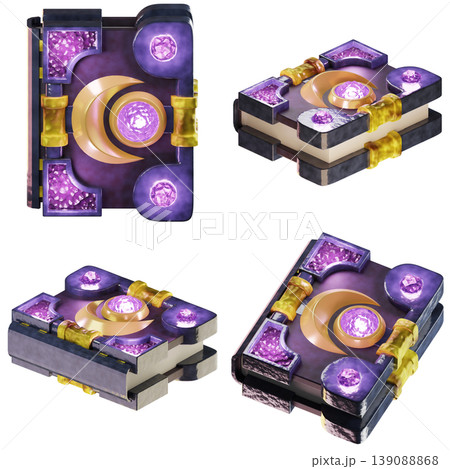Game Asset. Moon magic book. Isolated on transparent background. 3D illustration. High resolution Game Asset. Moon magic book. Isolated on transparent background. 3D illustration. High resolution 139088868