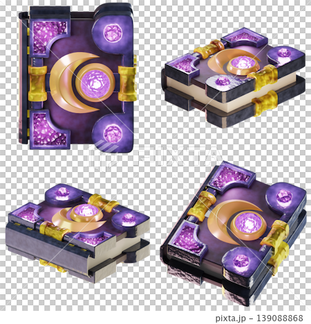Game Asset. Moon magic book. Isolated on transparent background. 3D illustration. High resolution Game Asset. Moon magic book. Isolated on transparent background. 3D illustration. High resolution 139088868