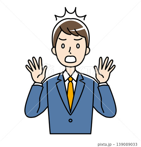 びっくり仰天、驚くスーツ姿の若い男性のイラスト びっくり仰天、驚くスーツ姿の若い男性のイラスト 139089033