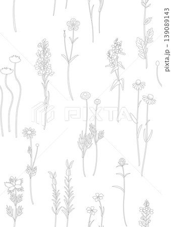 ナチュラルで素朴ないろいろな草花のシームレスパターン 139089143