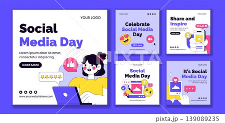 Flat Cartoon Hand Drawn Background Illustration Social Media Day Post Template 139089235