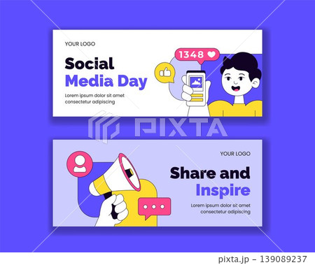 Flat Cartoon Hand Drawn Banner Background Social Media Day Template Illustration 139089237
