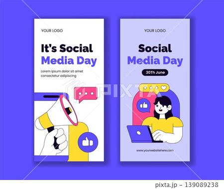 Social Media Day Flat Cartoon Hand Drawn Vertical Banner Background Illustration 139089238