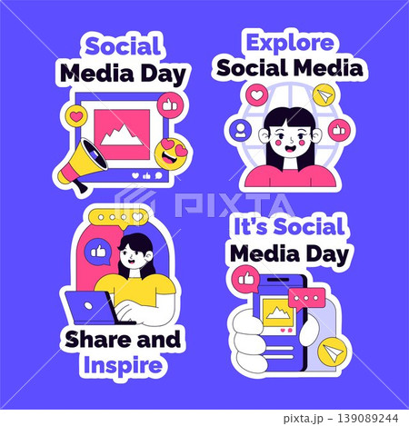 Social Media Day Flat Cartoon Hand Drawn Label Background Illustration Template 139089244