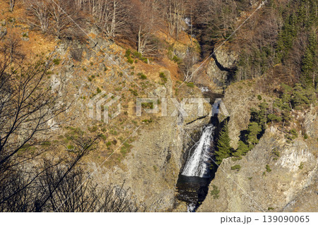 Cascade du Ray Pic waterfall flowing down autumn Ardeche cliffs 139090065