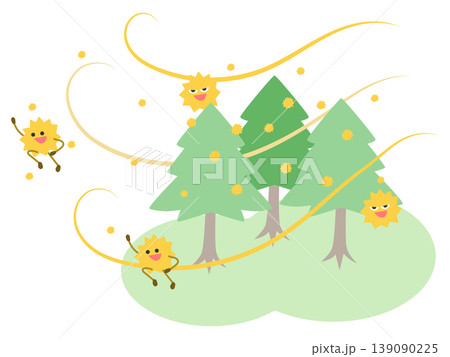 杉の木から花粉が飛散するシンプルなイラスト 杉の木から花粉が飛散するシンプルなイラスト 139090225