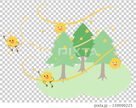 杉の木から花粉が飛散するシンプルなイラスト 杉の木から花粉が飛散するシンプルなイラスト 139090225