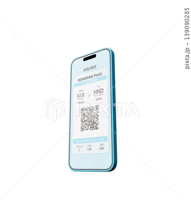 スマホ画面の航空券、QRコード 139090285