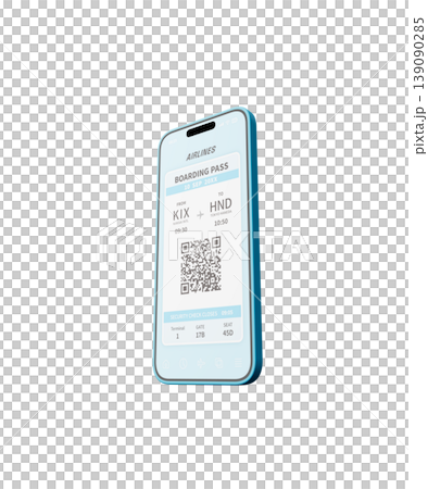 スマホ画面の航空券、QRコード 139090285